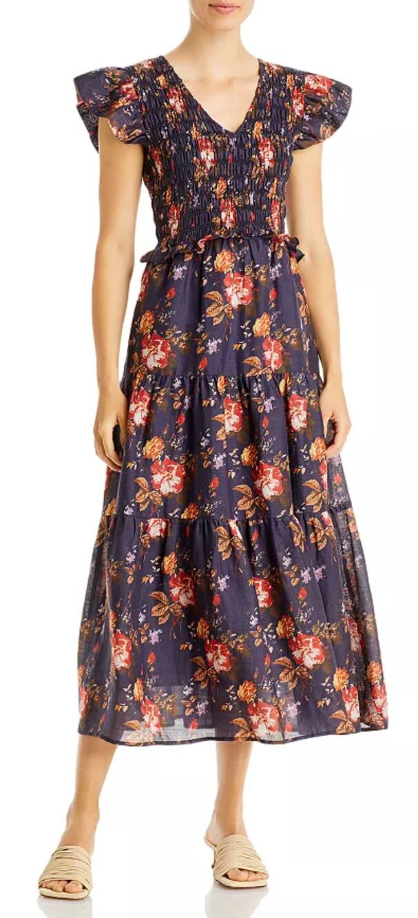 Sea New York Tuckernuck Esme Smocked Midi Dress Navy Floral Fall XS